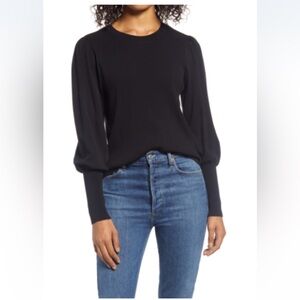 Halogen Black Puff Sleeve Sweater in Black, XXS